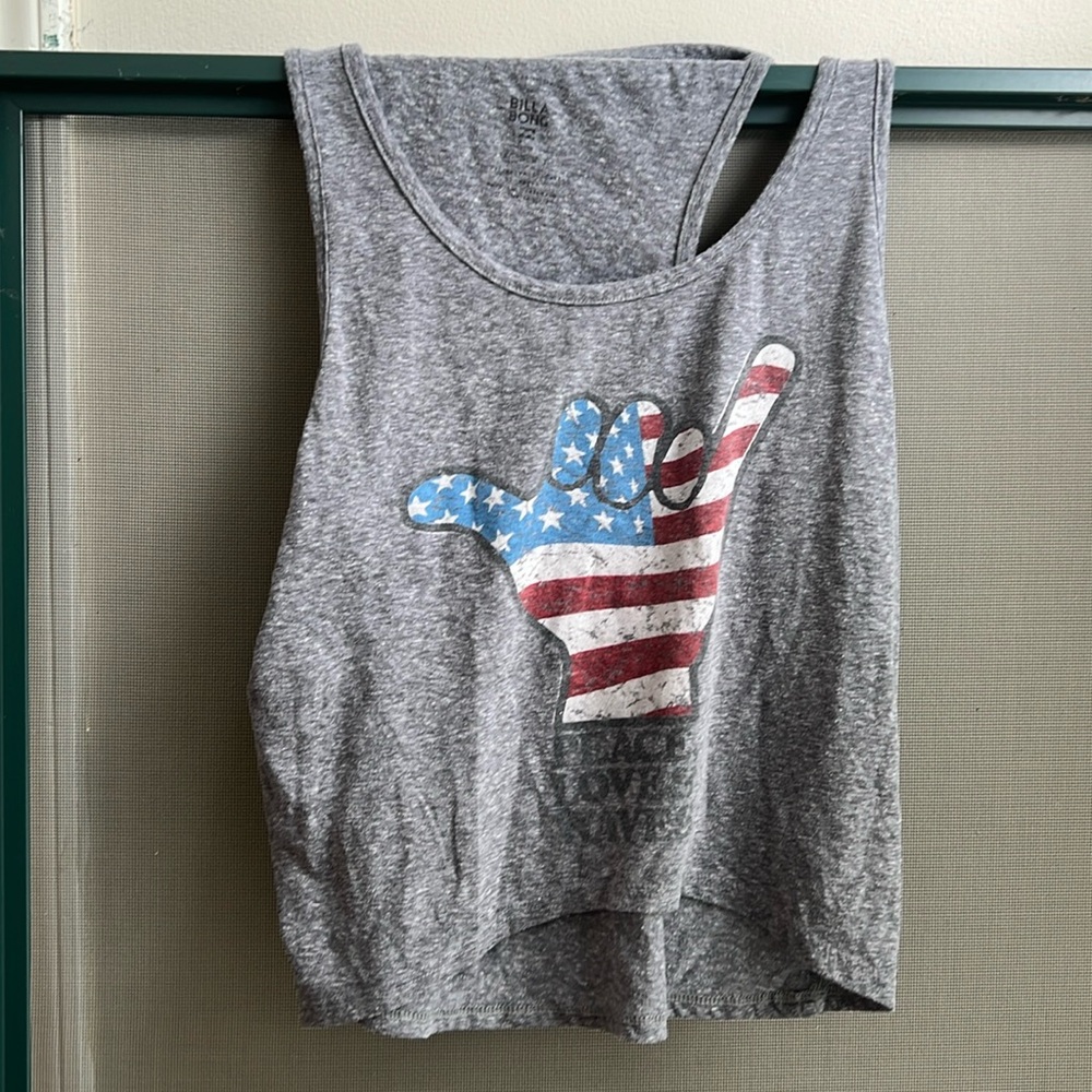Billa Bong grey loose tank peace love waves